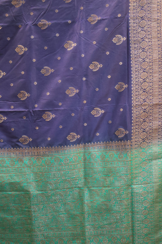 Soft Tussar Saree-Dark Blue Creeper Flower Design