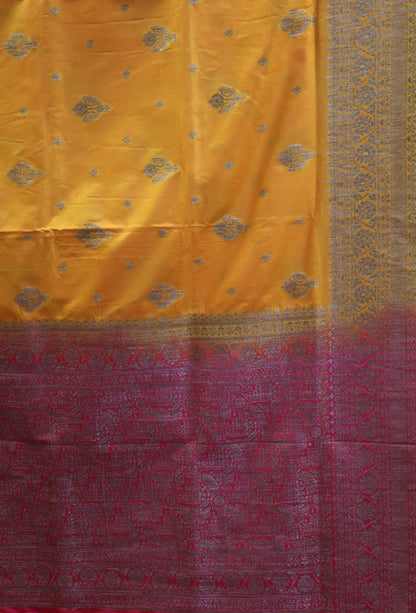 Soft Tussar Saree-Orange Creeper Flower Design