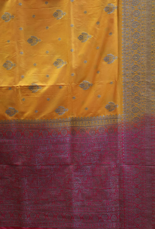 Soft Tussar Saree-Orange Creeper Flower Design