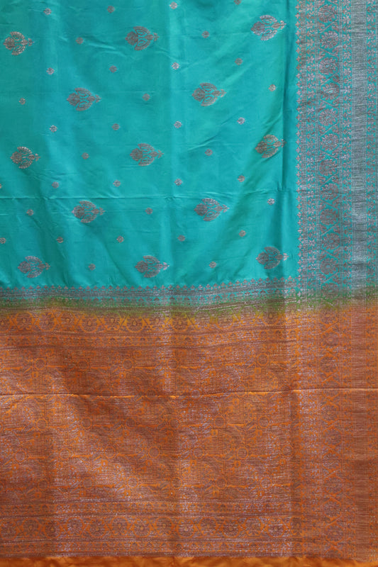 Soft Tussar Saree-Dark Sea Green Flower Design