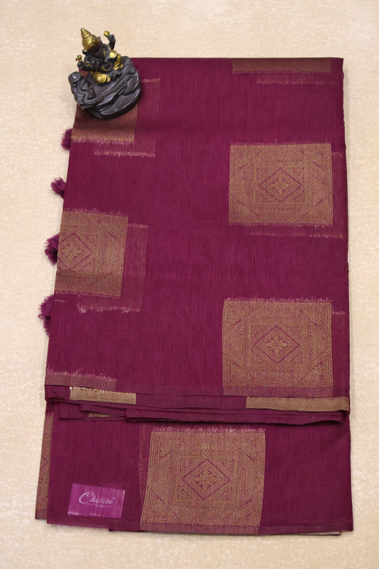 Semi Tussar Saree -Wine Dimond in Square Design