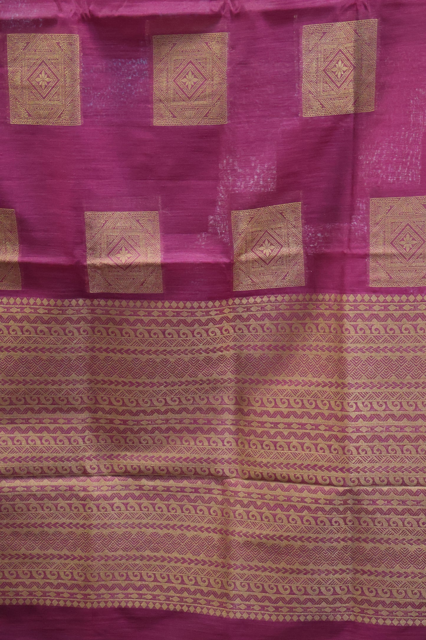 Semi Tussar Saree -Wine Dimond in Square Design