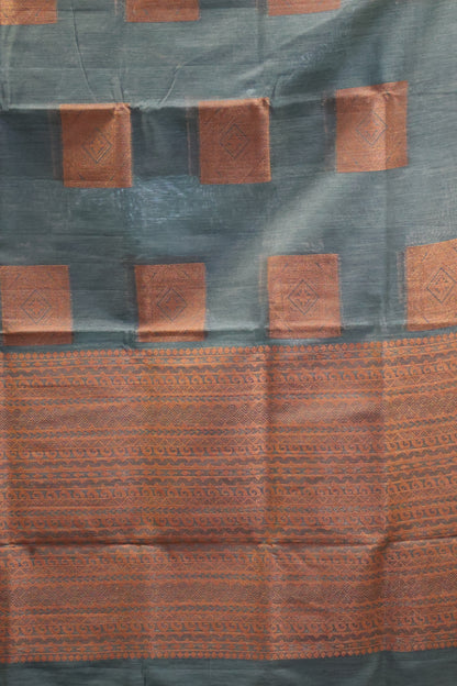 Semi Tussar Saree -Dark Green Dimond in Square Design