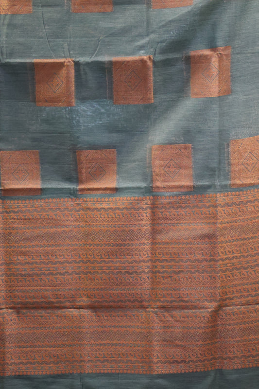 Semi Tussar Saree -Dark Green Dimond in Square Design