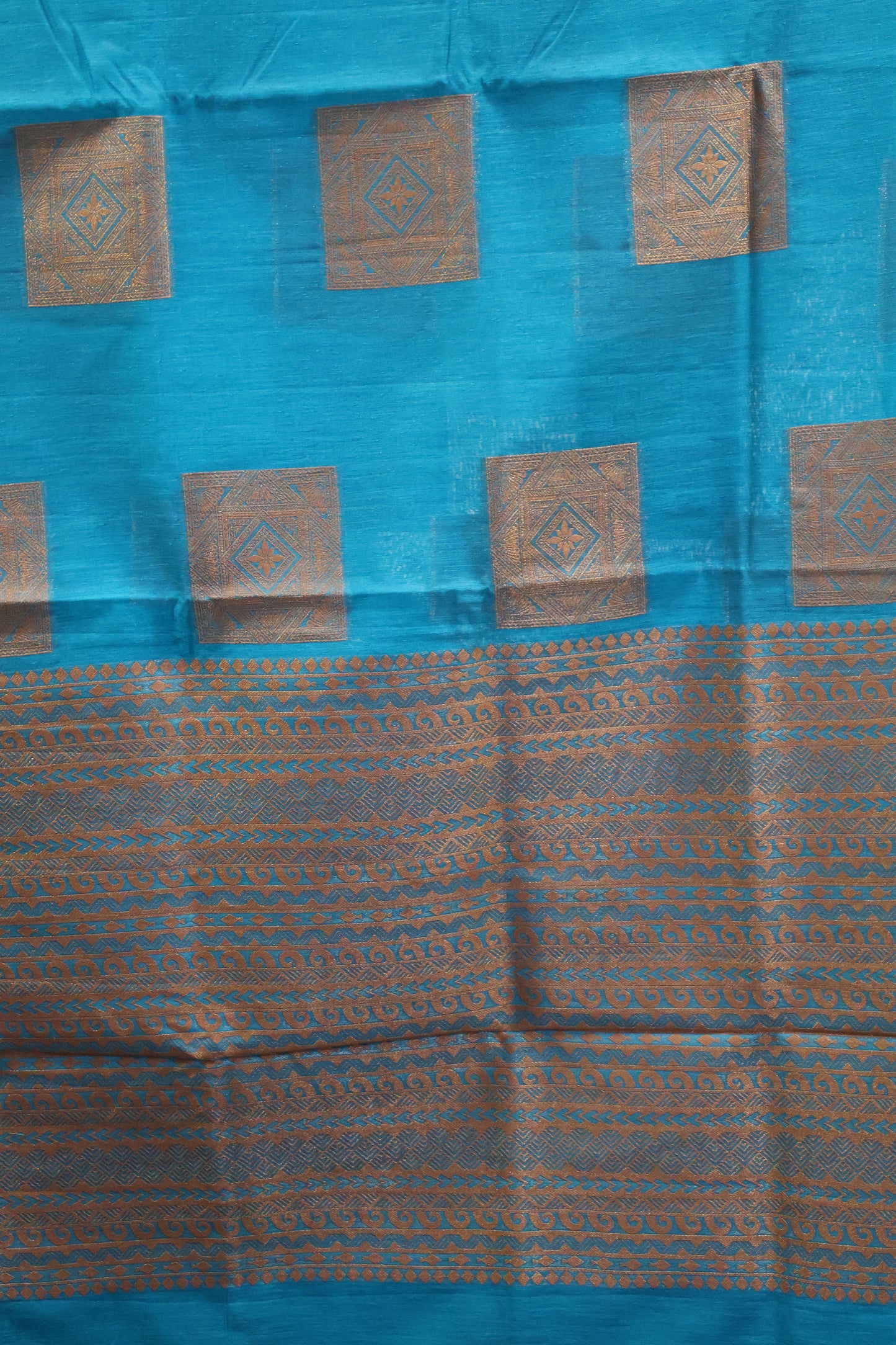 Semi Tussar Saree -Peacock Blue Dimond in Square Design