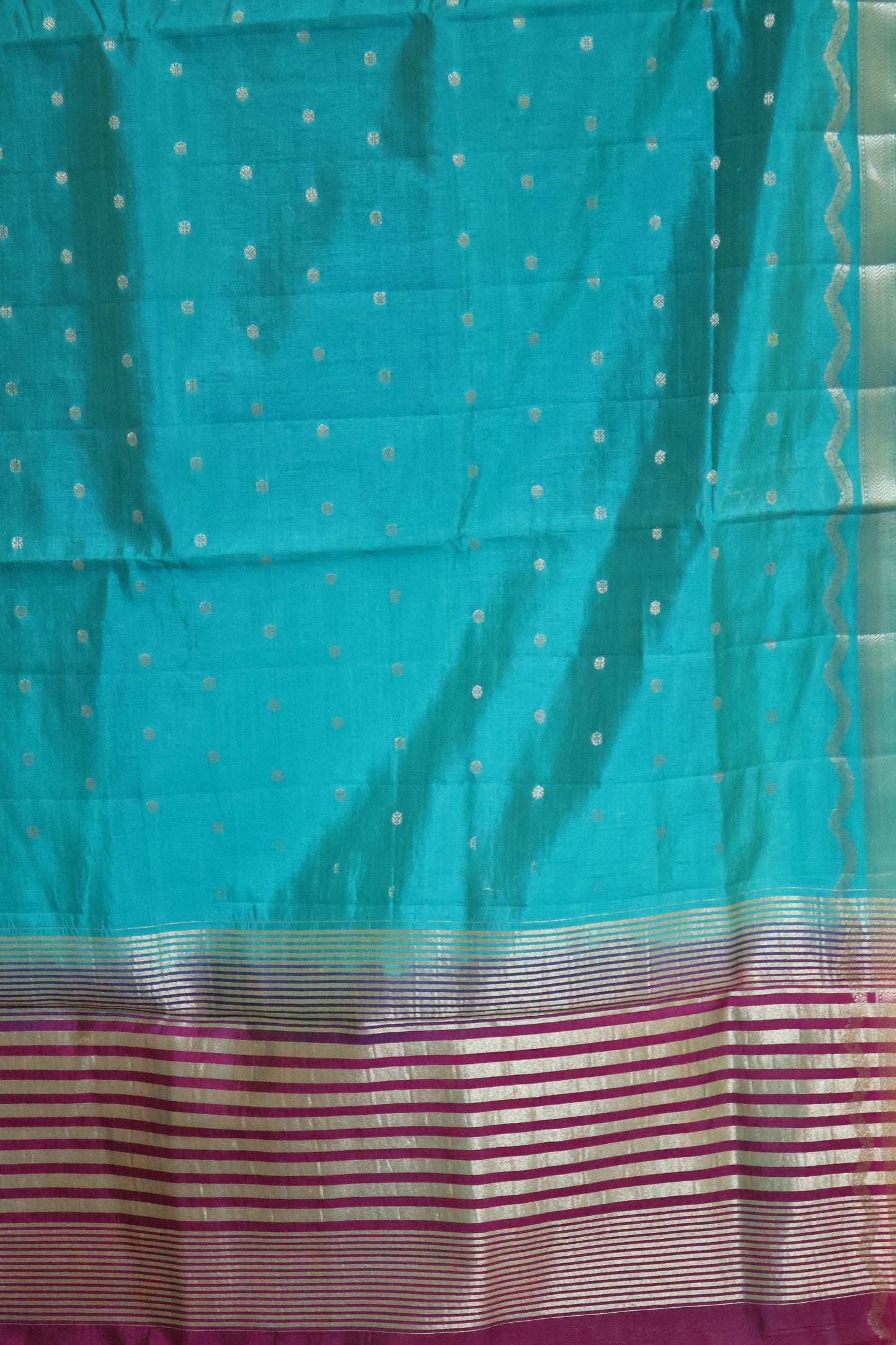 Semi Tussar Saree-Ramar Blue Small Round Buta