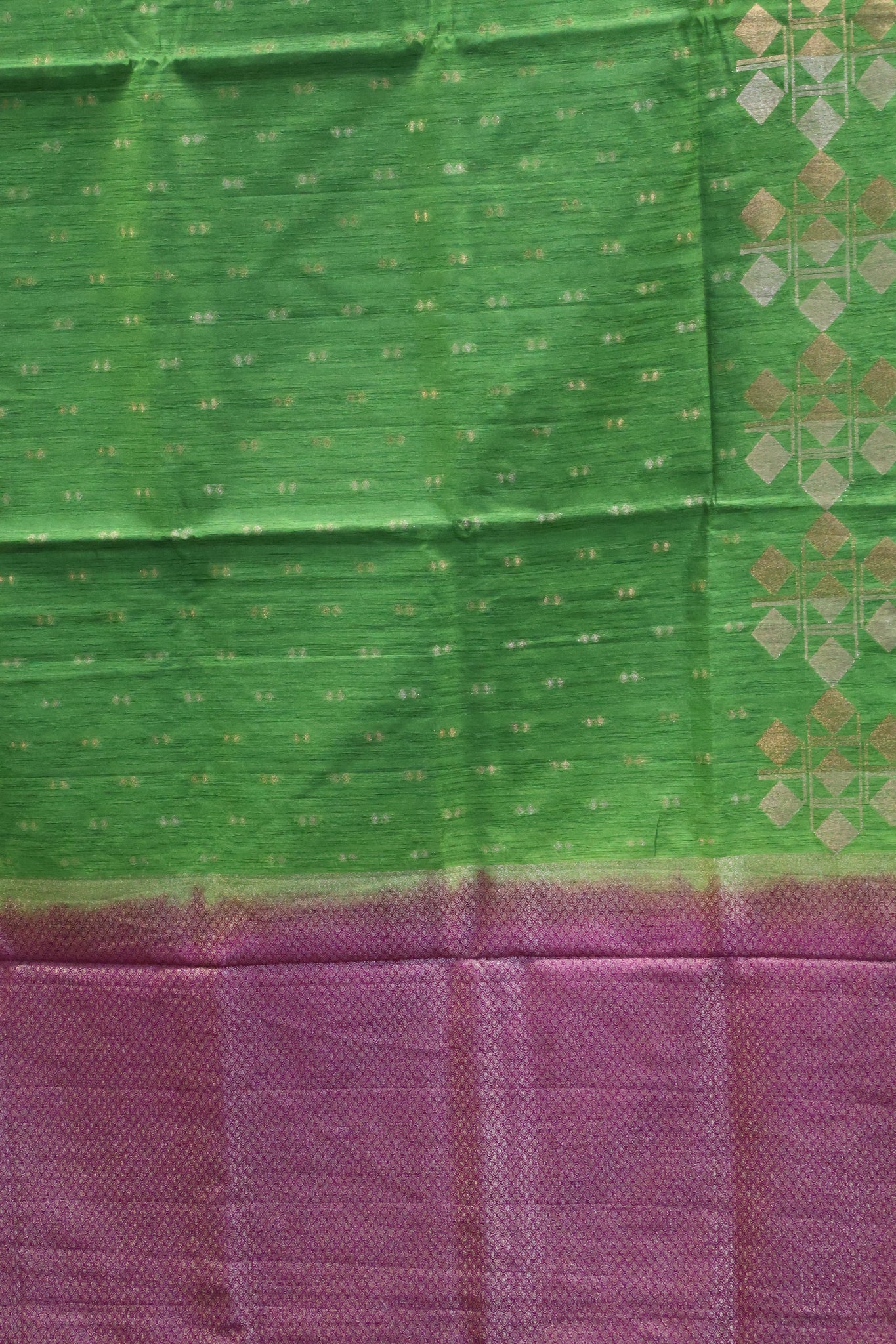 Semi Tussar Saree-Green Twin Heart