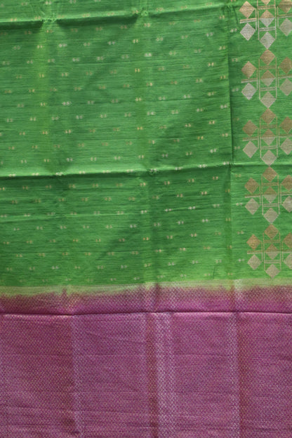 Semi Tussar Saree-Green Twin Heart