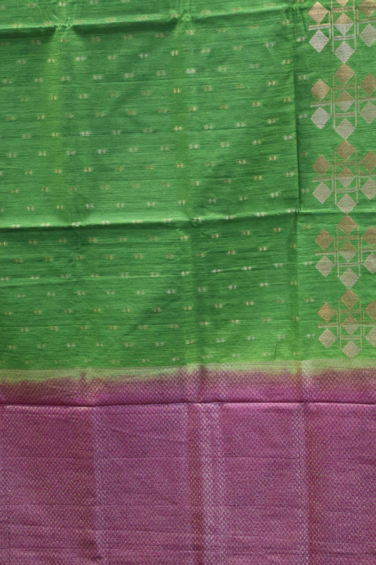 Semi Tussar Saree-Green Twin Heart