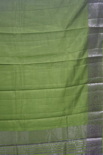 Semi Tussar Saree-Lite Green Big Flower Border