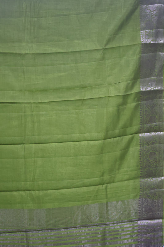 Semi Tussar Saree-Lite Green Big Flower Border