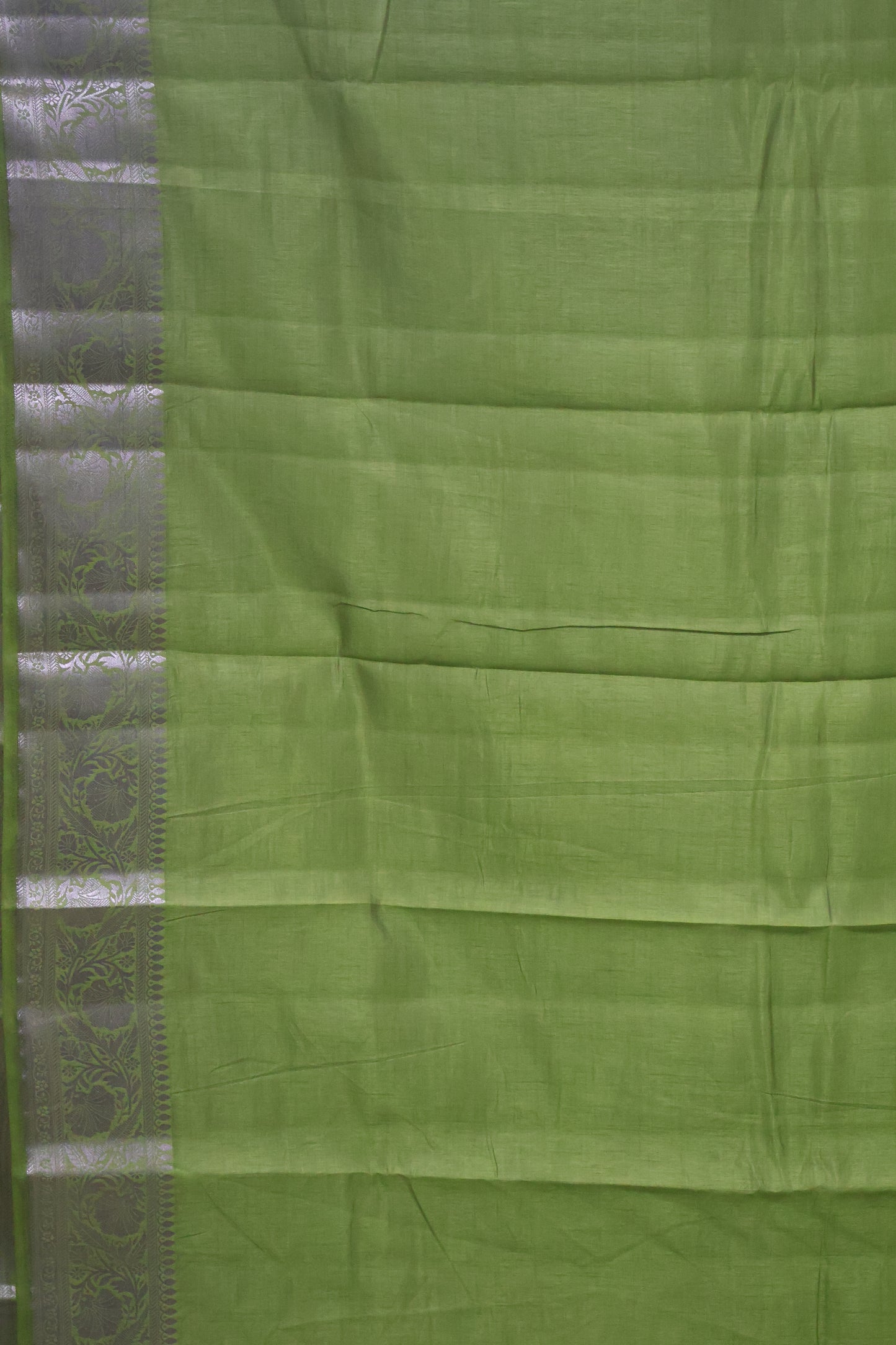 Semi Tussar Saree-Lite Green Big Flower Border