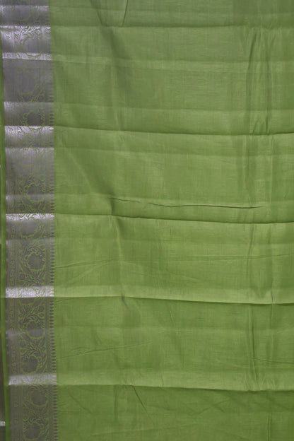 Semi Tussar Saree-Lite Green Big Flower Border
