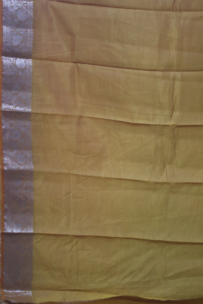 Semi Tussar Saree-Mustard Big Flower Border