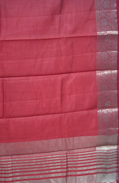 Semi Tussar Saree-Red Big Flower Border