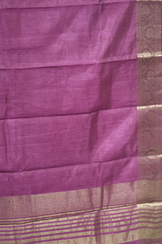 Semi Tussar Saree-Purple Big Flower Border