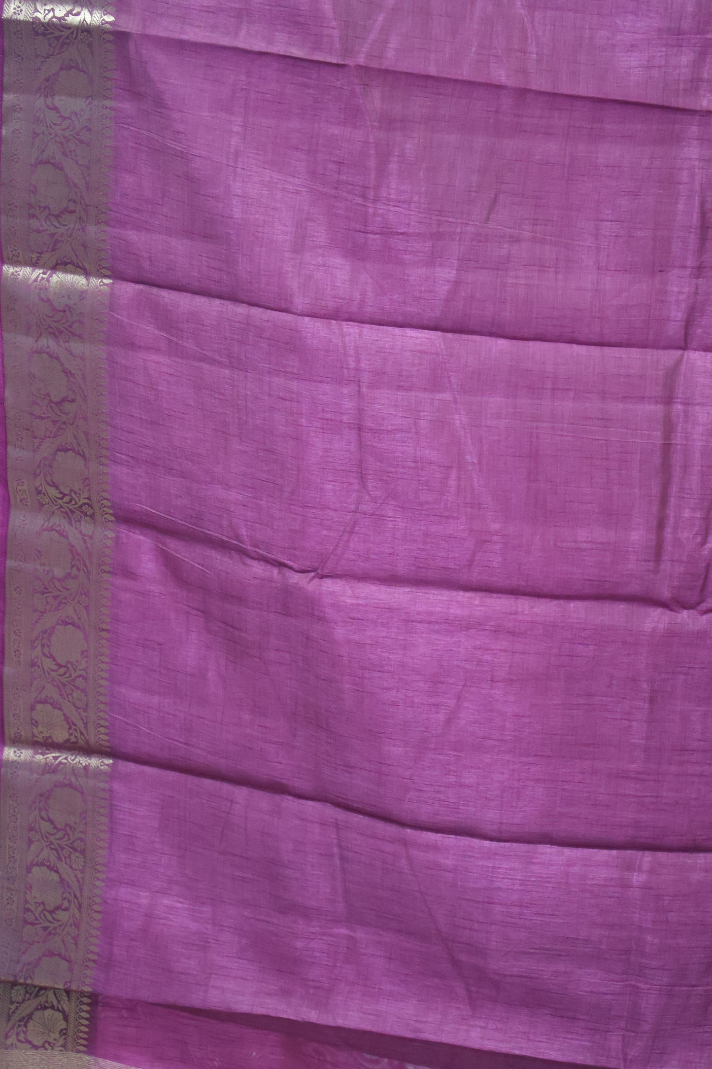 Semi Tussar Saree-Purple Big Flower Border
