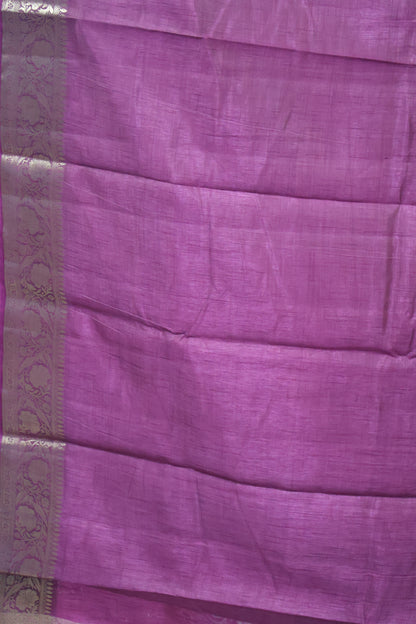 Semi Tussar Saree-Purple Big Flower Border