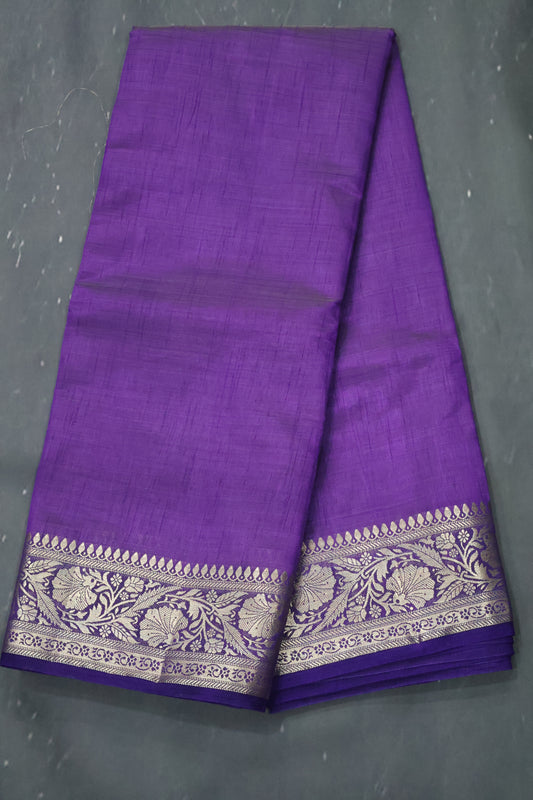 Semi Tussar Saree-Voilet Big Flower Border