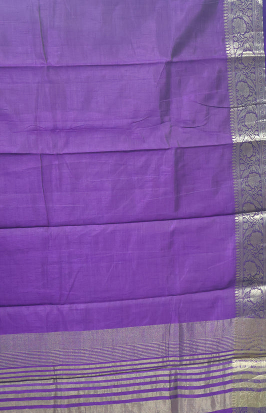 Semi Tussar Saree-Voilet Big Flower Border