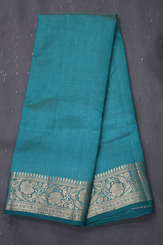 Semi Tussar Saree-Peacock Big Flower Border