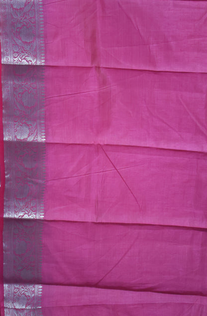 Semi Tussar Saree-Redish Pink Big Flower Border