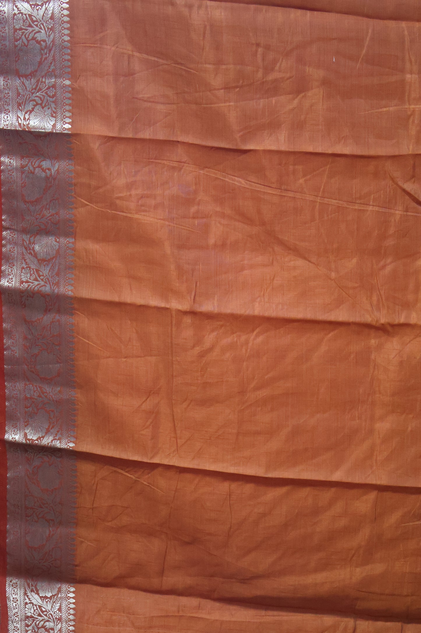 Semi Tussar Saree-Orange Big Flower Border