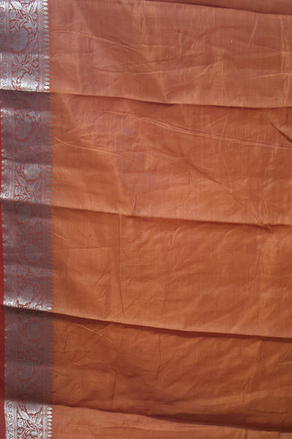 Semi Tussar Saree-Orange Big Flower Border