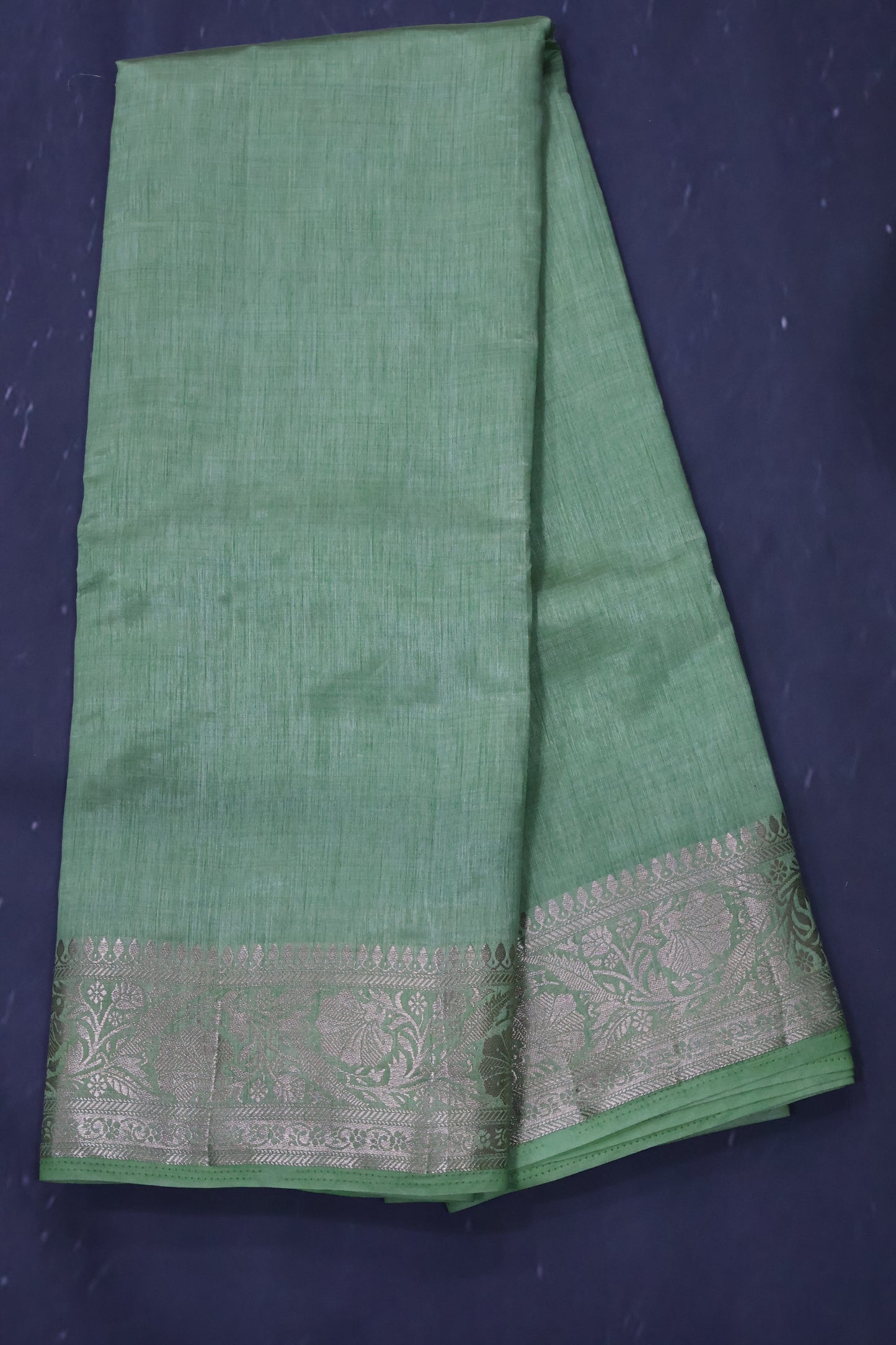 Semi Tussar Saree-Pista Green Big Flower Border