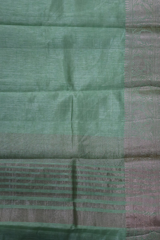 Semi Tussar Saree-Pista Green Big Flower Border