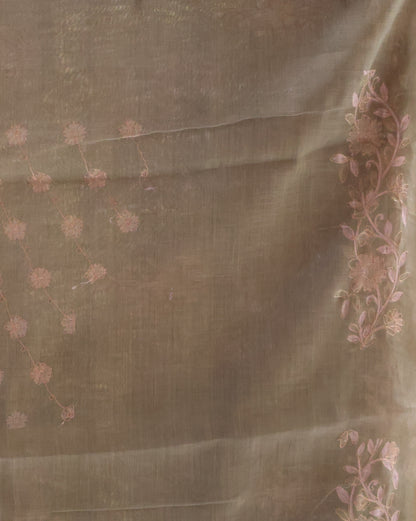 Tissue Linen Saree-Lite Green Floral Print
