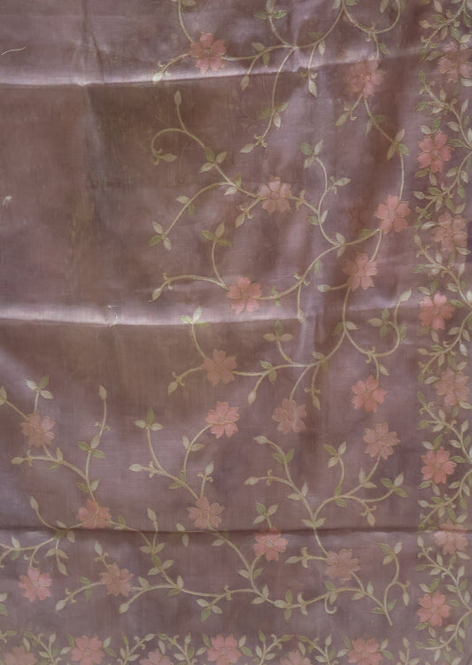 Tissue Linen Saree-Lite Purple Vineyard Floral Print