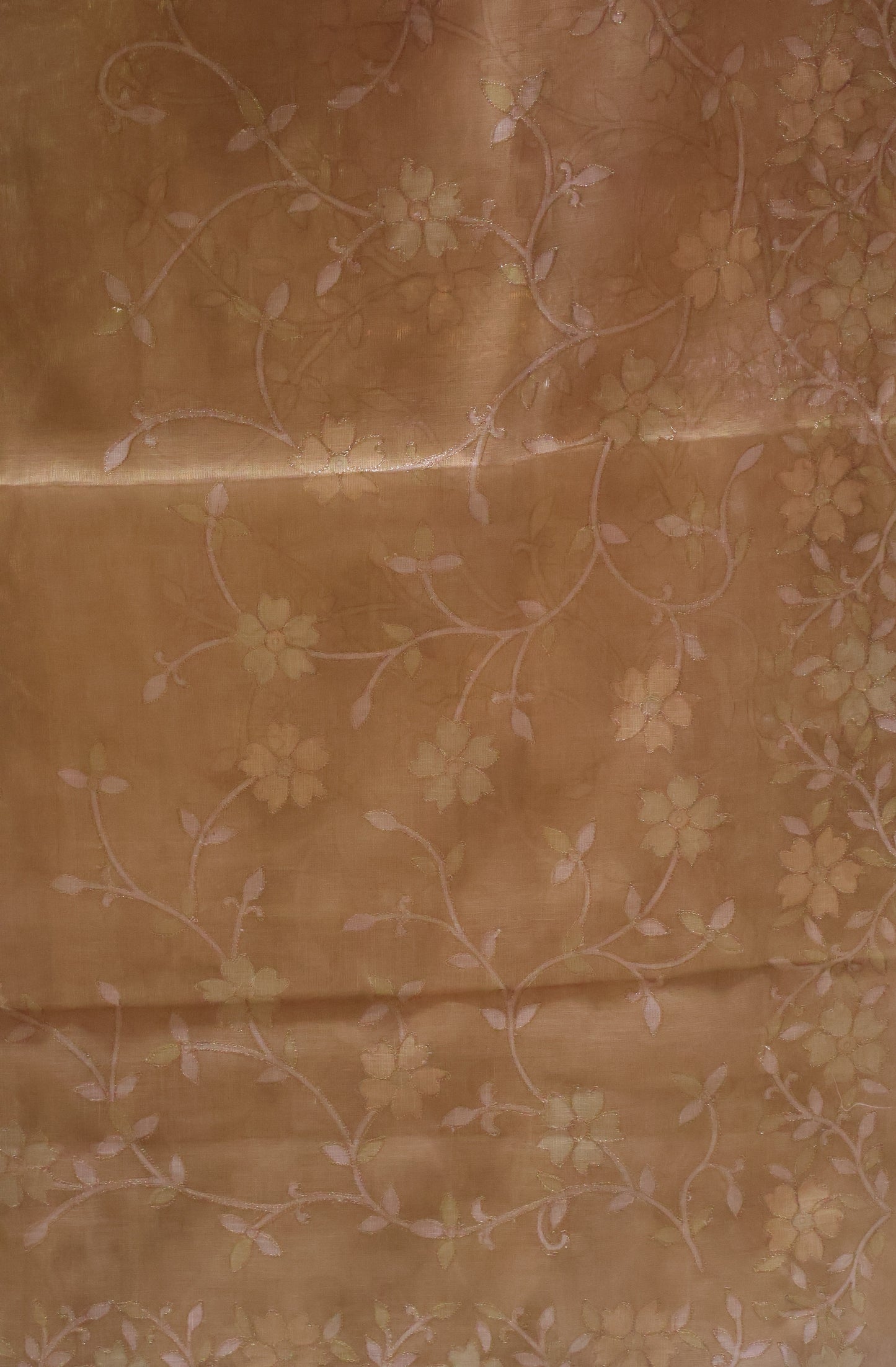 Tissue Linen Saree-Mustard Vineyard Floral Print