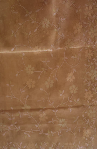 Tissue Linen Saree-Mustard Vineyard Floral Print