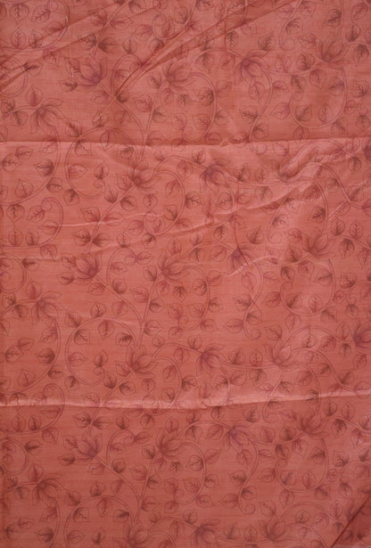 Tissue Linen Saree-Peach Pink Lotus Print