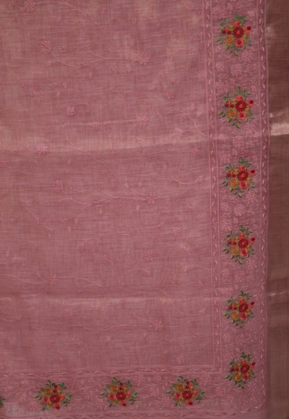 Tissue Linen Saree-Dusky Rose Vineyard