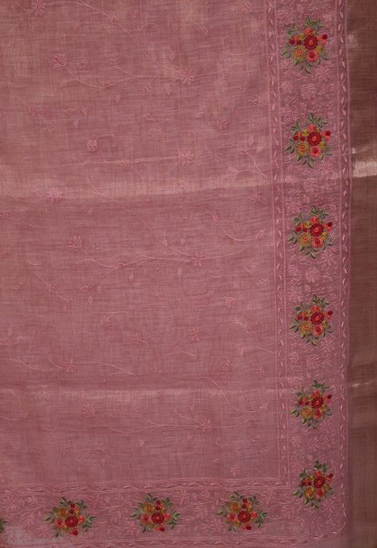 Tissue Linen Saree-Dusky Rose Vineyard