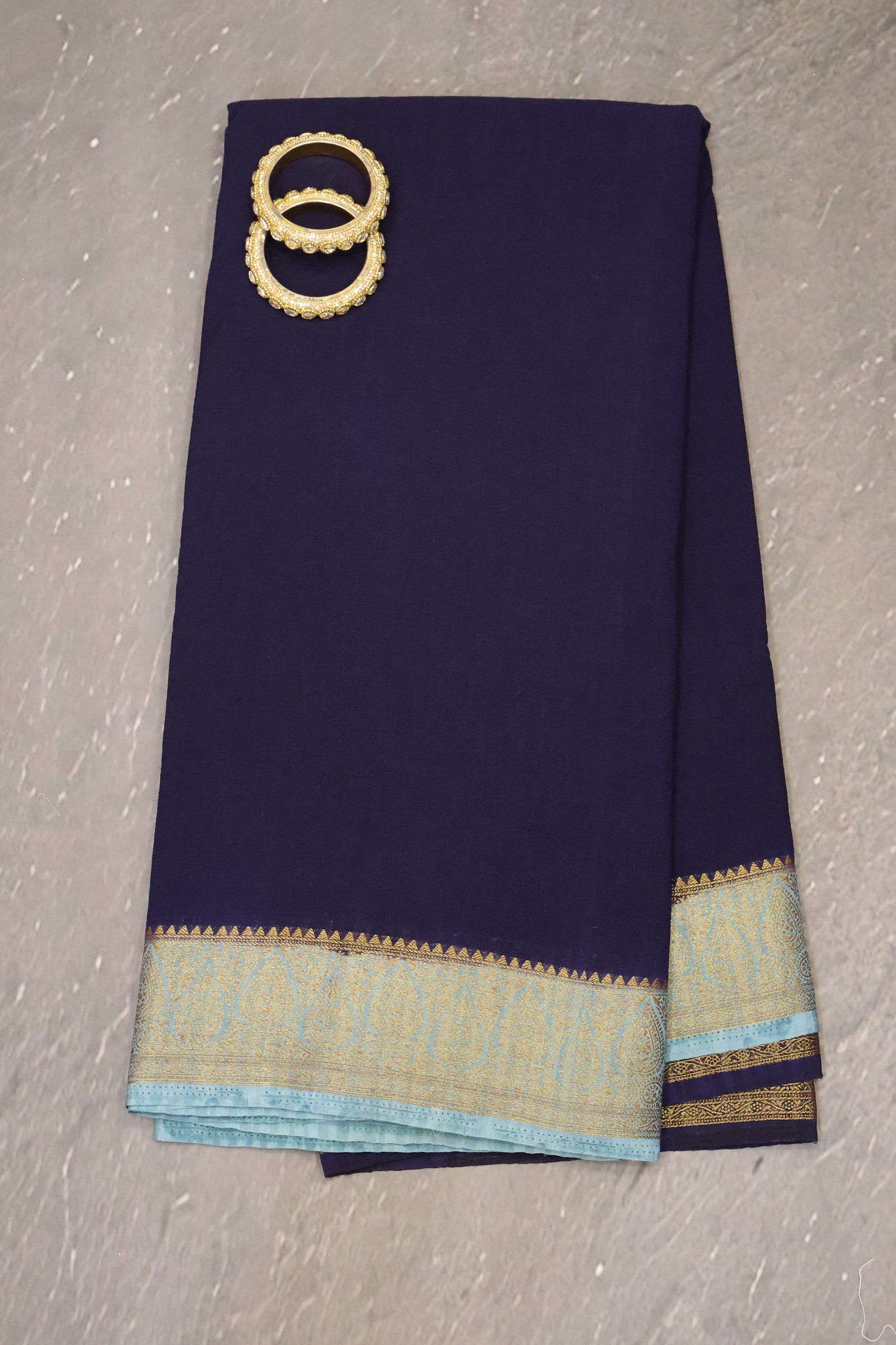 Banarasi Georgette Saree -Thilagam Border-Navy Blue