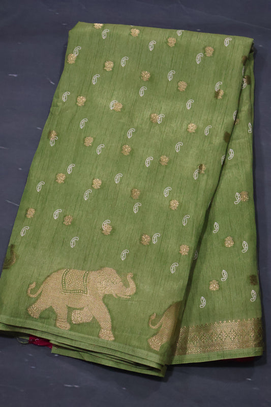 Mango Silk-Olive green Elephant Buta