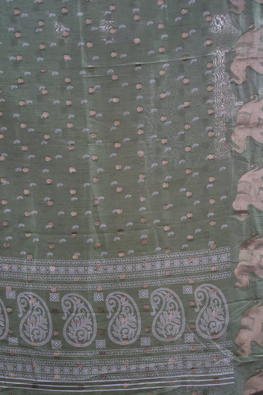 Mango Silk-Olive green Elephant Buta