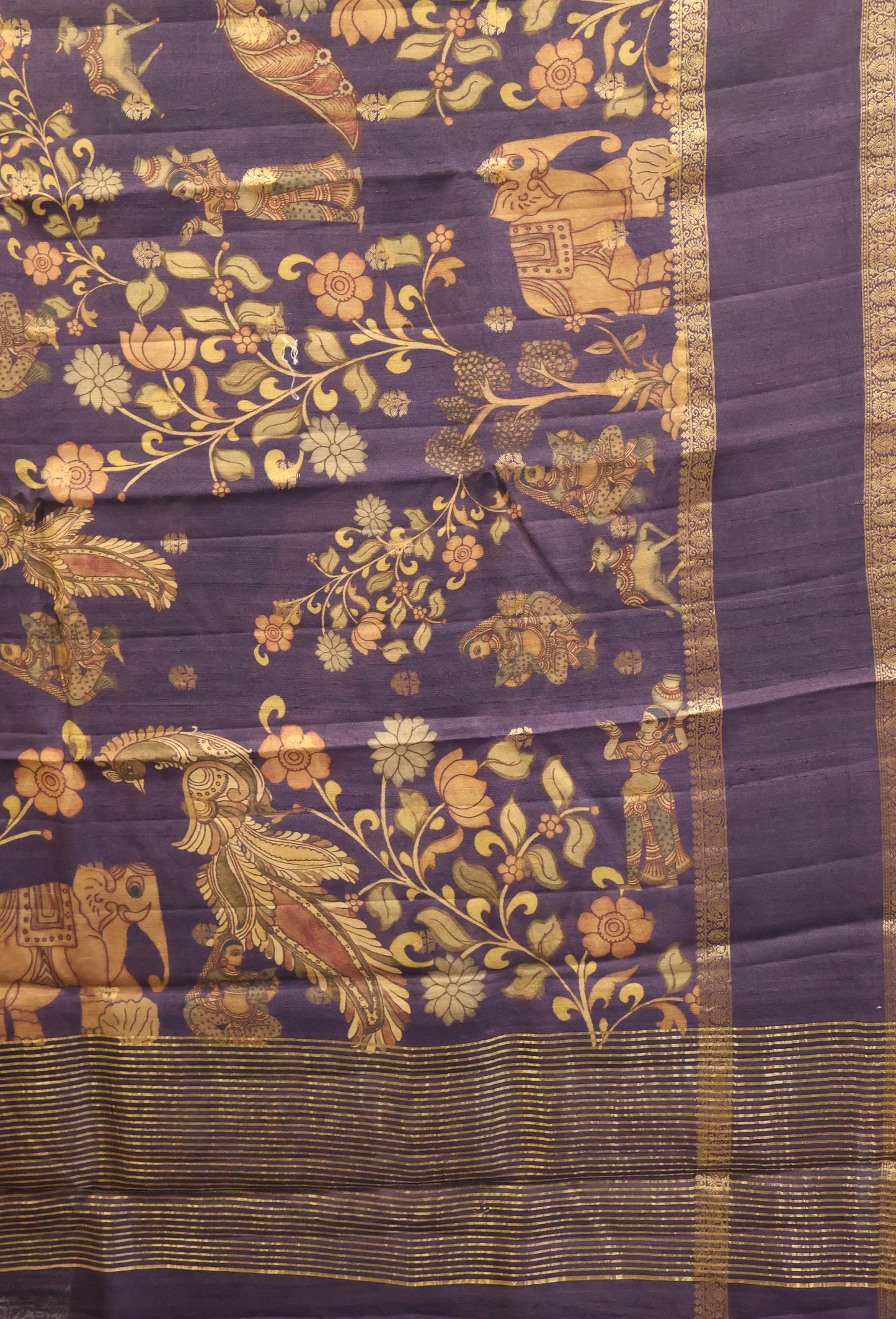 Pure Tussar Saree -Purple Round Flower
