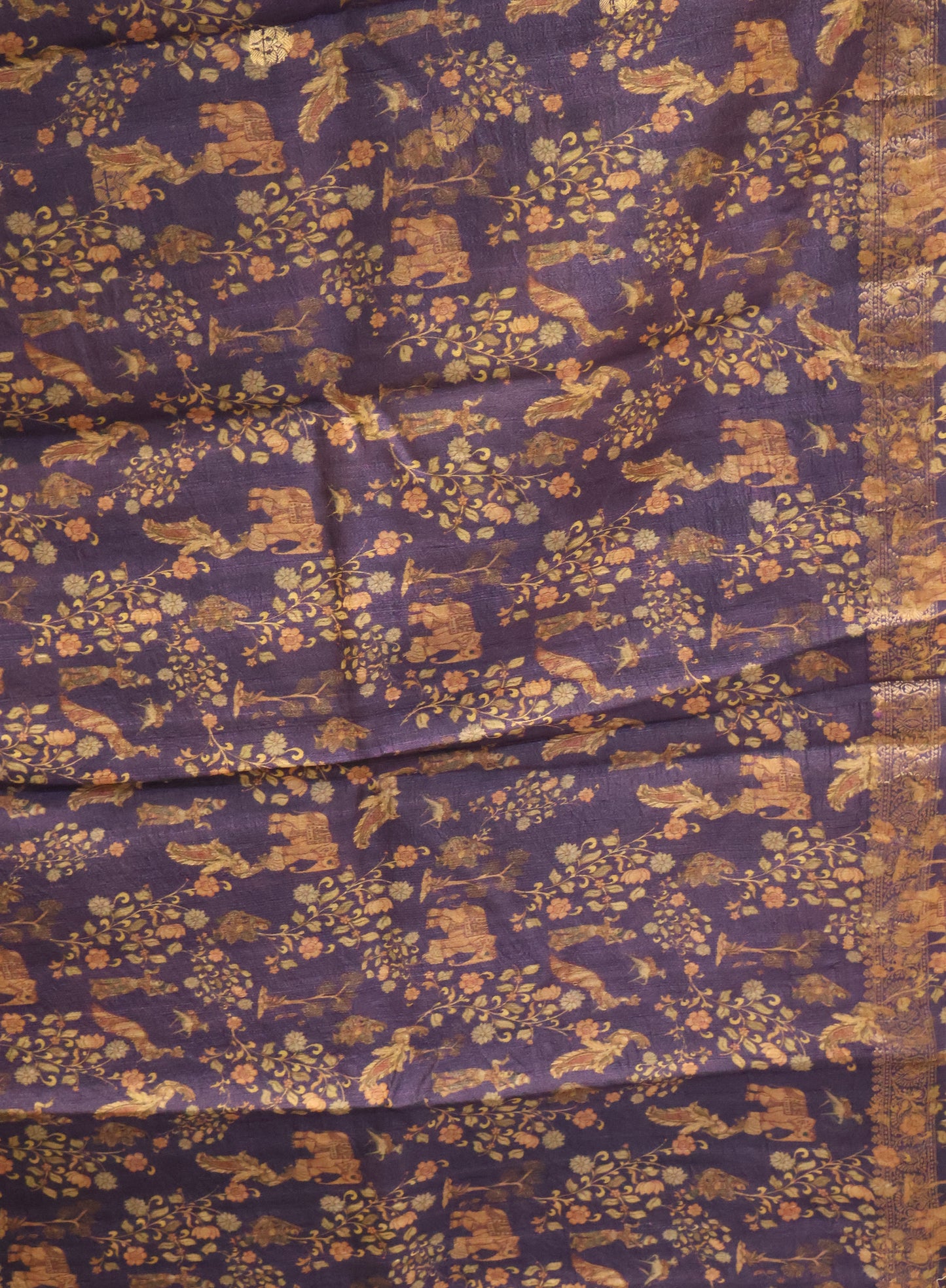 Pure Tussar Saree -Purple Round Flower