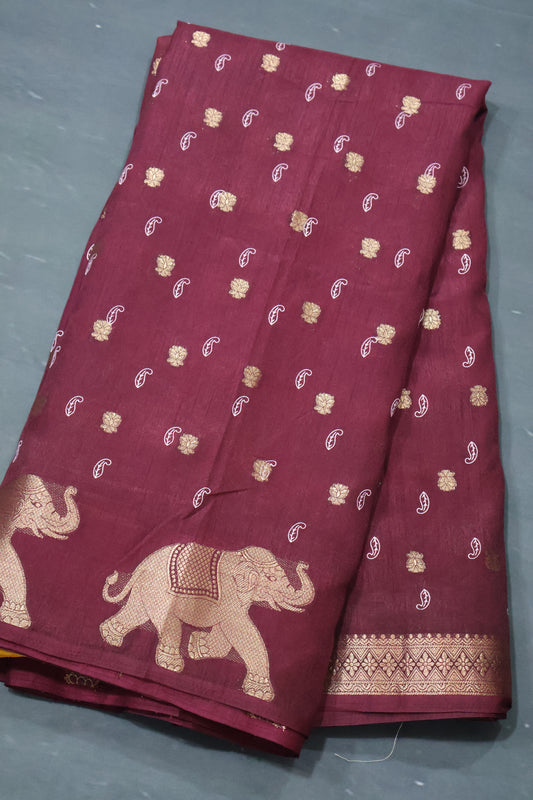 Mango silk - Maroon Elephant Butta
