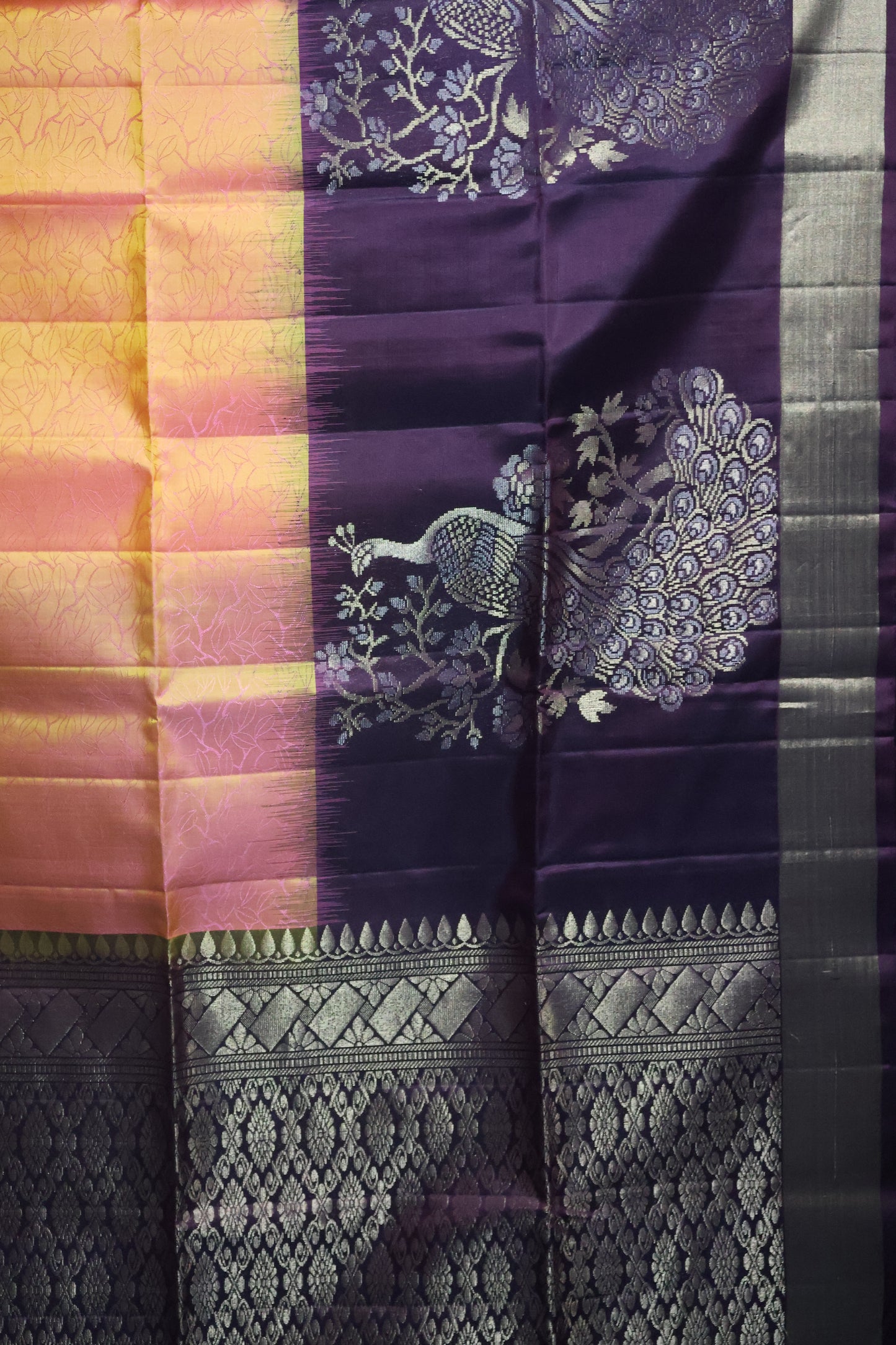 Pure Kanjivaram Saree -Peach Peacock Zari