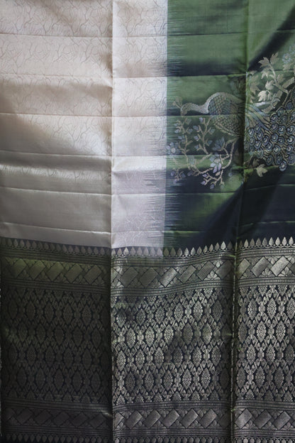 Pure Kanjivaram Silk Saree -Beige Peacock Zari