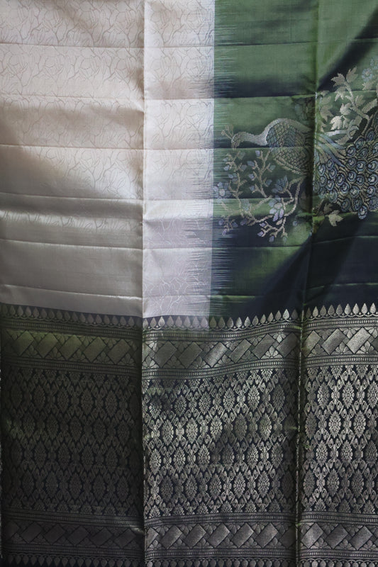Pure Kanjivaram Silk Saree -Beige Peacock Zari