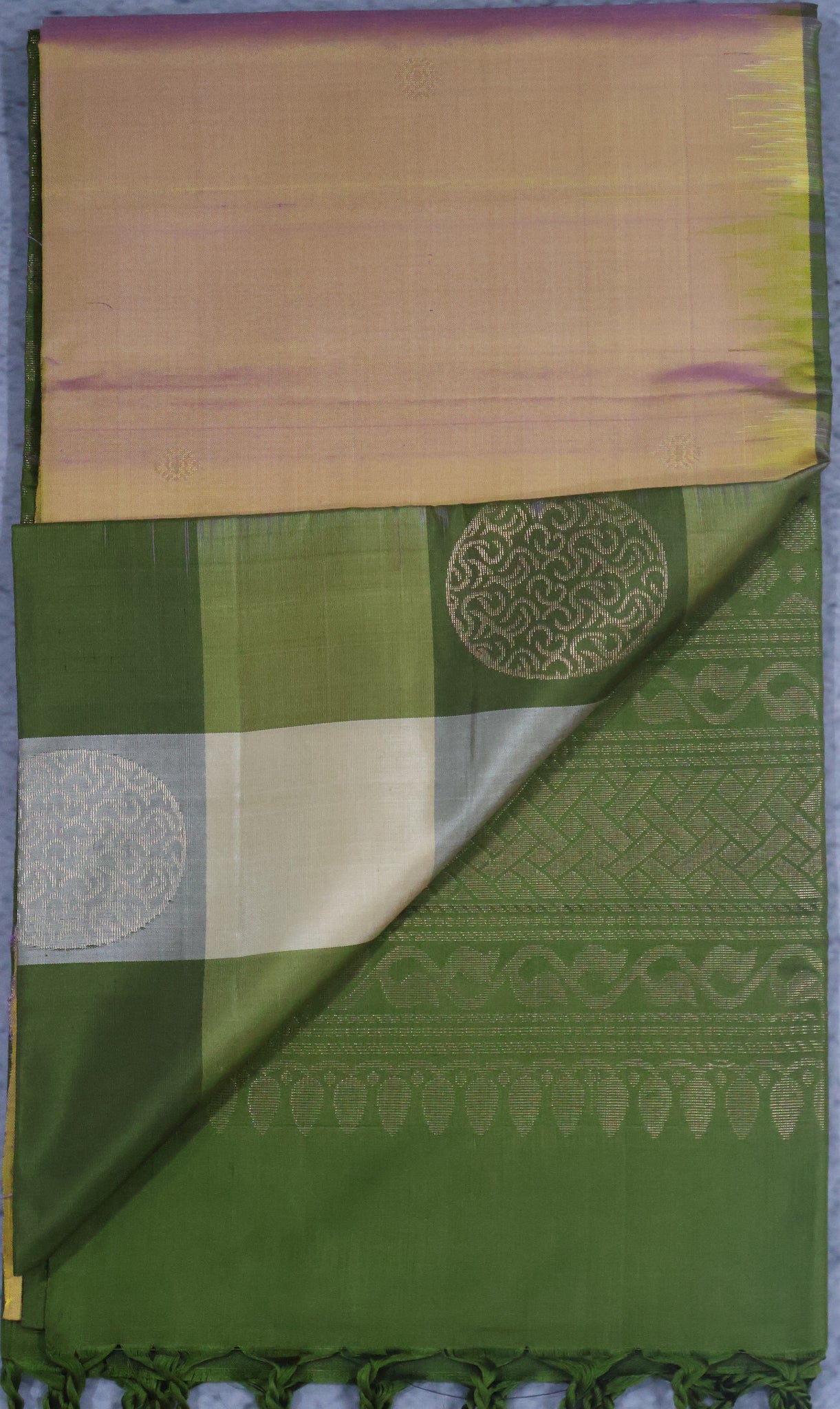 Pure Kanchipuram Saree - Sandal Checks