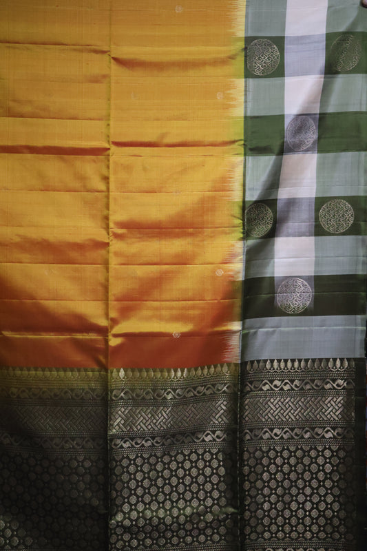 Pure Kanjivaram Saree - Mango Yellow Checks