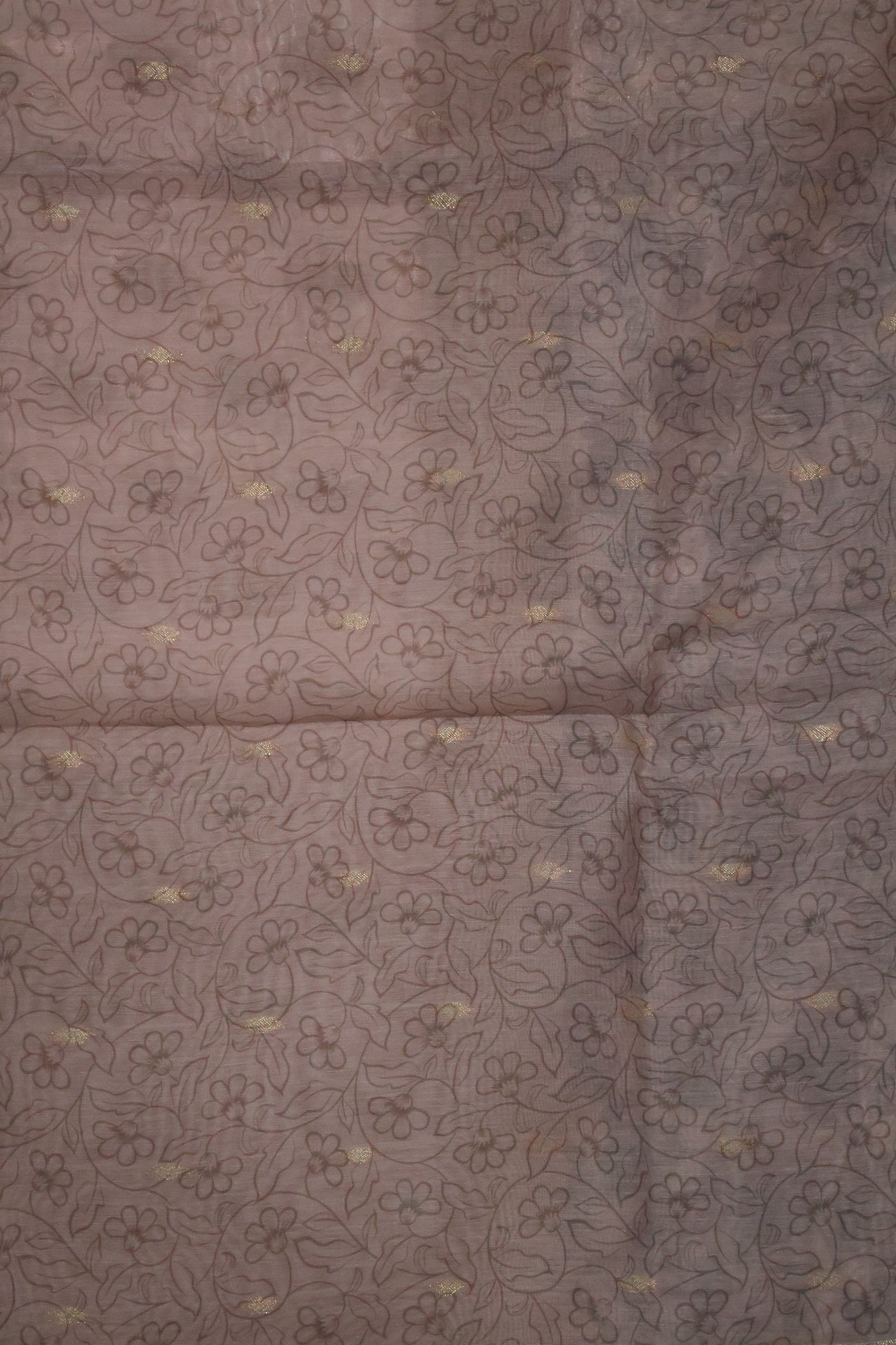 Banarasi Chanderi Saree-Lite Brown Leafy Flower Design