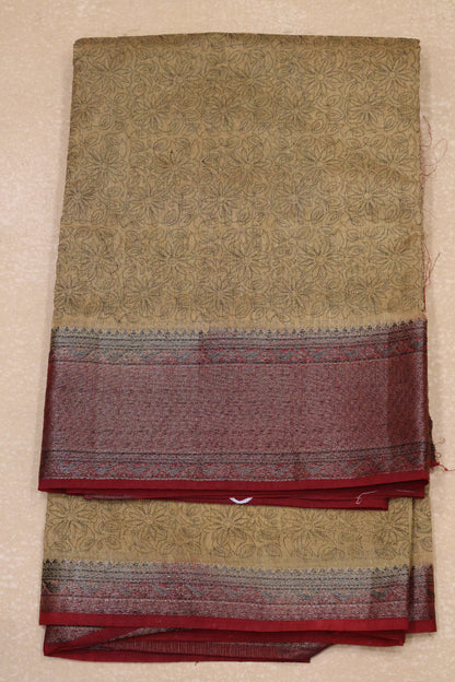 Bamboo Silk Saree-Dark Sandal Sunflower Design